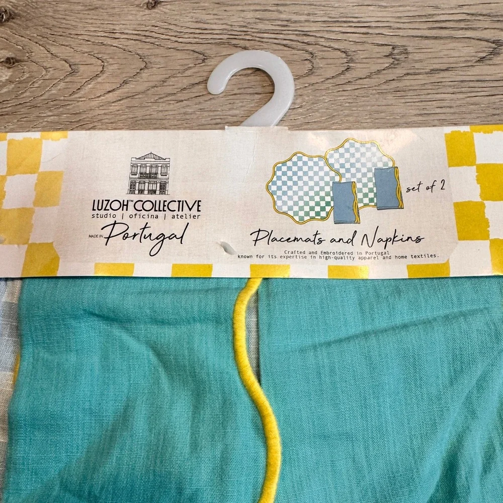 NWT LUZOH COLLECTIVE Portugal Placemats & Napkins Set of 2 Linen Teal‎